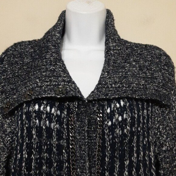 Chico's Textured Tina Cardigan Sweater women 1 Snap Front Chains Blue boho comfy - Picture 3 of 11